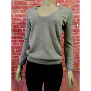 Rivamonti Womens Wool V-Neck Long Sleeve Pullover Gray Metallic Sweater S/XS (B2